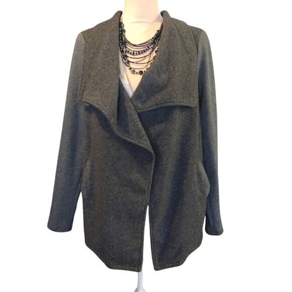 Doe & Rae Grey Two Tone Open Front Knit Cardigan with Pockets Medium - Picture 10 of 14